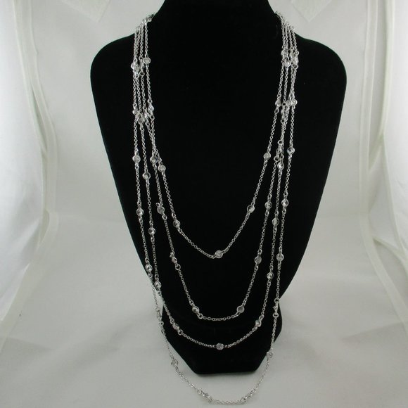 Sterling Silver Four Strand Absolute (Simulated Diamond) Necklace